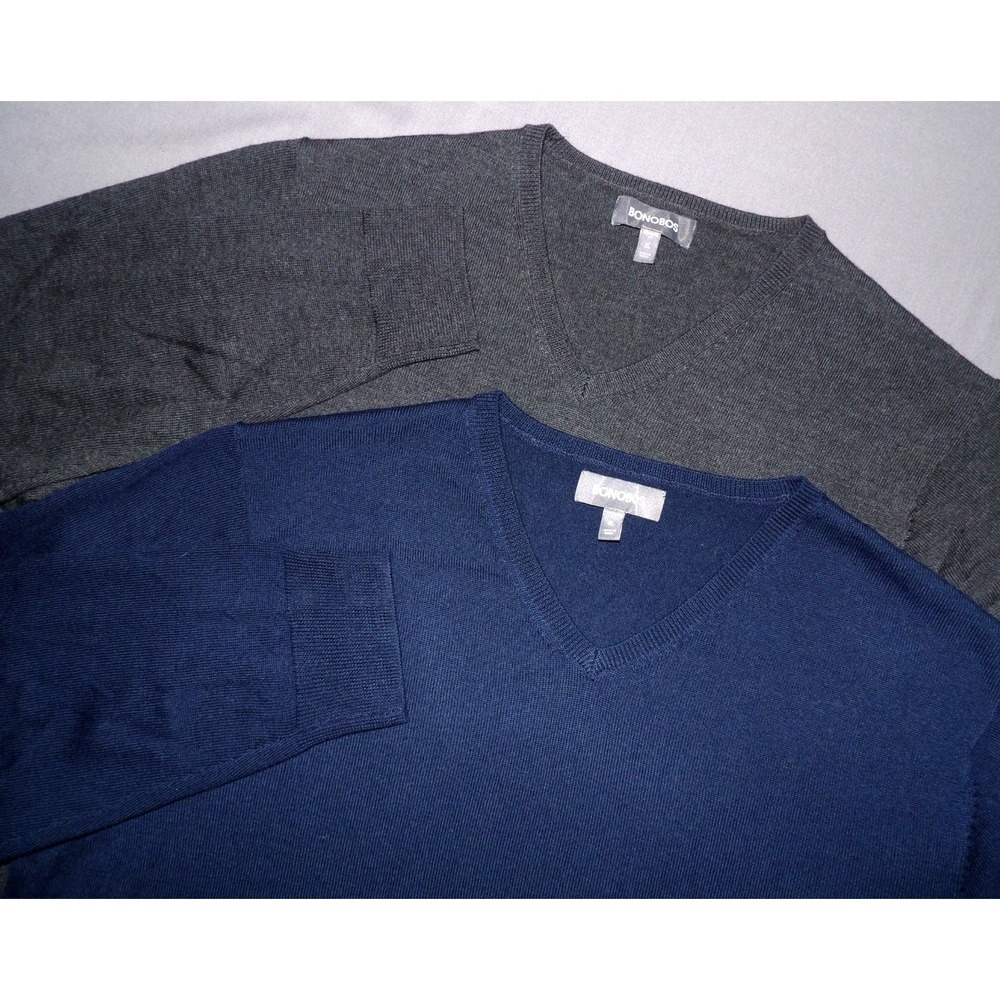 Lot of 2~ BONOBOS 100% Merino Wool Light Weight V-Neck Sweaters Men's XL